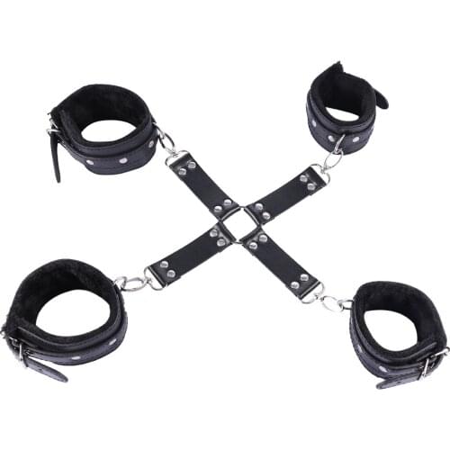 SM Game Superior Leather Restraint Kit with Handcuffs Ankle Cuff Bondage Collection Bondage Adjustable Sex Toys for Couple