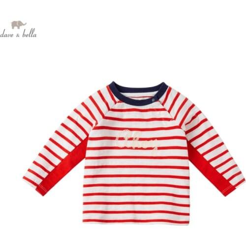 DBA16175 dave bella spring baby boys fashion letter striped T-shirt children tops kids boy fashion tees