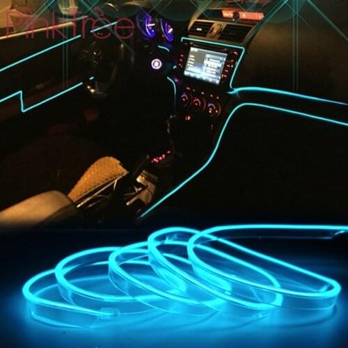 Car Interior Decoration LED Strips Moulding Trims Dashboard Door Edge Cold Light Thread Chrome Styling Accessories