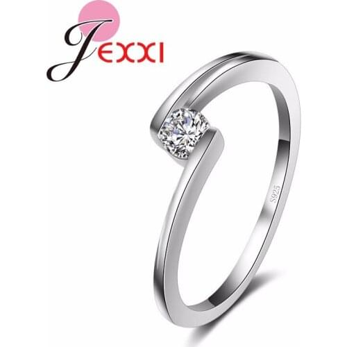 Classic Elegant Simple Female Finger Ring With Clear Crystal 925 Sterling Silver Jewelry For Wedding Proposal Party Gifts