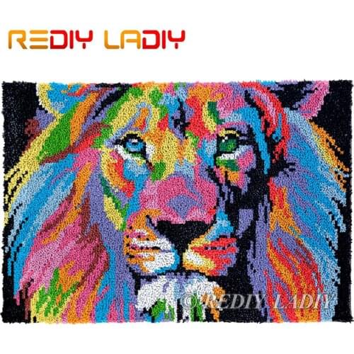Latch Hook Rug Chunky Yarn Tapestry Kits DIY Carpet Rug Rainbow Lion Knitted Floor Mat Crochet Cushion Arts & Crafts 85*58cm