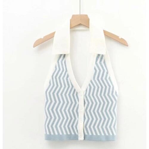 Summer crop top women cute sexy tops striped vintage clothes tank tops for women halter top backless crop shirt punk button up