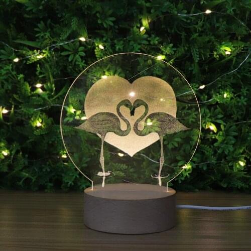 Zhongshan Hotsale Acrylic Carved Inside Wooden Flamingo 3D Night Light Mood Lamp For Bedroom