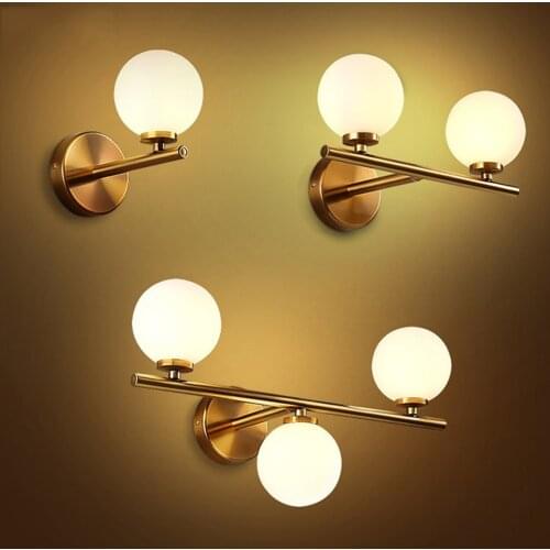 Frosted Glass Ball LED Wall Light Fixtures for Bedroom Bedside Indoor 3W 6W 9W Gold Wall Lamp with G4 Bulb for Home AC110-220V