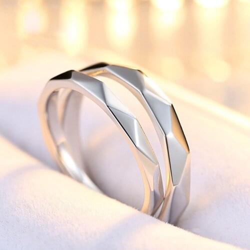 Solid 925 Sterling Silver Fashion Lover Rings Romantic Jewelry Couples Adjustable Ring for Lovers Anniversary Accessories,2Piece