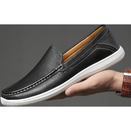 Man Leather Shoes Slip on 2020 Mens Shoes Genuine Leather Footwear Male Boat Loafers Flats mocassin homme Casual Driving Shoes