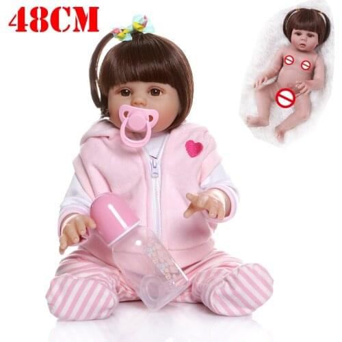 48CM full body soft silicone bebe doll reborn baby girl in pink pig dress set lifelike flexible baby doll