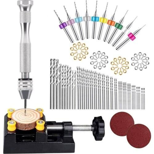 Hand Drill Set,Pin Vise Hand Drill with Mini Drills,Twist Drills and Bench Vice for Craft Carving,DIY,Woodworking,Jewelry