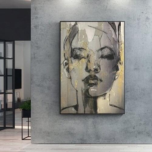 Wandkleed Face Black Canvas Posters Canvas Painting Wall Art Pictures Posters and Prints Wall Decoration for Living Room