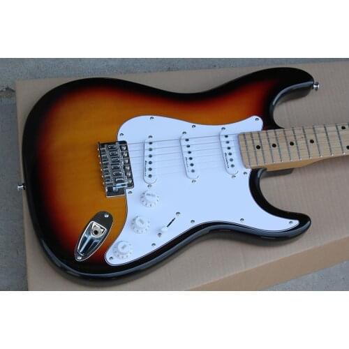 New sunshine color electric guitar, white shield, SSS pickup, maple fingerboard, basswood body, customizable, free delivery