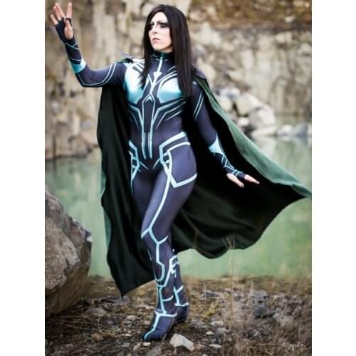 Newest Hela Cosplay Costume Adult women Halloween Costumes Cosplay Ragnarok Hela Costume Custom made Jumpsuit with Cape