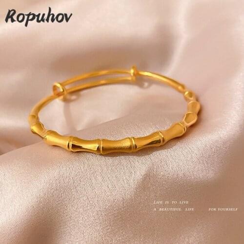 ROPUHOV 2021 New Korean Trendy Jewelry Brass Bamboo Knot Push-pull Bracelet Womens Whitening Plain Ring Bracelet