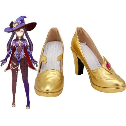 Genshin Impact Mona Megistus Cosplay Shoes Mona Heel Golden Shoes Cosplay Custom Made Any Size