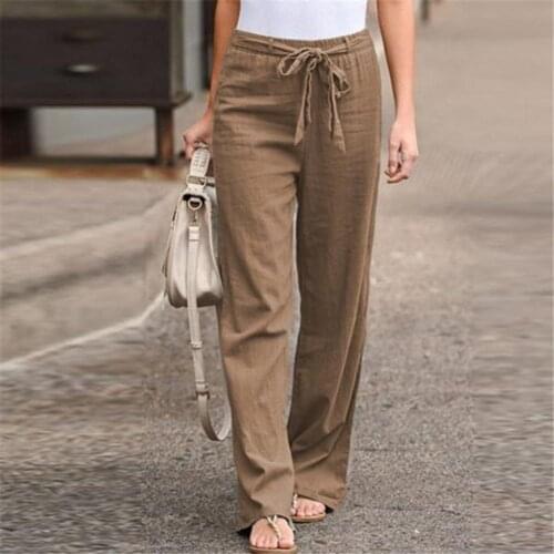 Elastic Waist Solid Color Women Casual Trousers Thin Straight Wide Leg Belt Long Pants Women Clothing pantalones de mujer 2021