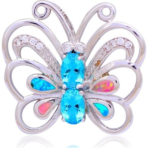 Wholesale Retail Designers Butterfly Zircon Color fire Opal Fashion jewelry stamp Silver Necklace Pendants Gifts OP469A