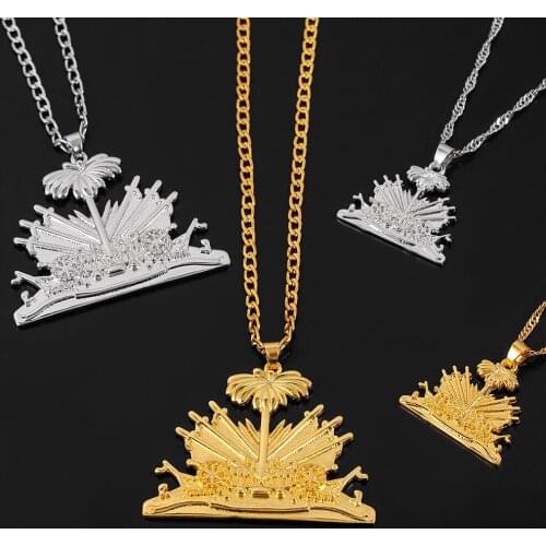 Haiti Pendant Necklace for Women Girls Men Ayiti Items Gold Color Jewelry Gifts of Haiti