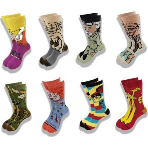 Street Style Hiphop Personalized Novelty Horror Sock Men Weird Comic Style Men Socks Funny Autumn Winter Cotton Warm Dress Socks