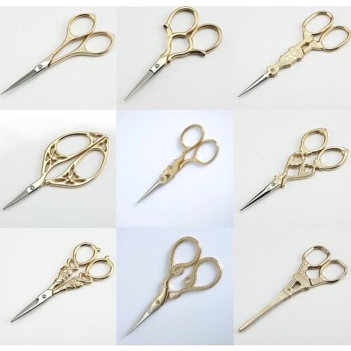 Dressmaking Vintage Gilded Antique Embroidery Mini Sewing Scissors for Cut Cloth Stainless Steel Thread Gold School Scissors E