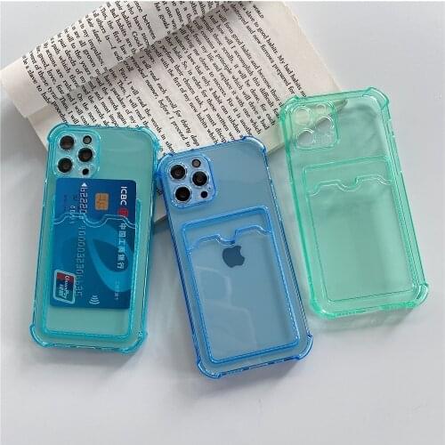 For iPhone 12 Pro Max Transparent Card Bags Case For Iphone 11 X Xr Xs Max Soft Tpu Four Air Shockproof Lens For 7 8 Plus Cover