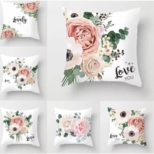 Rose Flower Print Cushion Cover LOVE YOU Letter Pillow Case Cushions for Sofa Home Decorative 2021 Valentines Day Gift