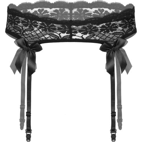 Sexy Erotic Men Sheer Lace Garter Belts Suspenders Sissy Lingerie Sleepwear Bowknot Elastic Waistband Garter Belt for Stockings