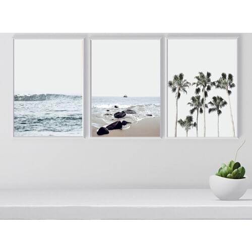 Scandinavian Beach Seascape Canvas Art Posters and Prints Painting Palm Tree Wall Picture for Living Room Modern Home Decoration