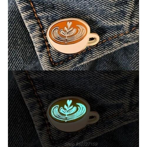 Luminous Coffee Cup Enamel Brooch Pins Glow in the Dark Latte Badges Clothes Bag Cartoon Coffee Mug Lapel Pins N12 20 Dropship