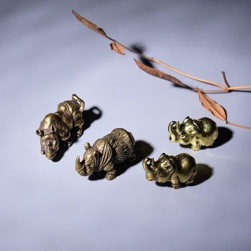 4 Styles Available Brass Rhinoes Figurines Miniatures Desktop Teatable Ornaments Classical Small Animal Tea Pet Home Decorations