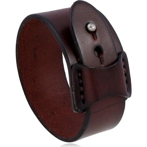 Vintage Genuine Leather Wide Cuff Mens Bracelet Punk Hiphop Ornament Bangle Male Wristband Jewelry Accessories Gift