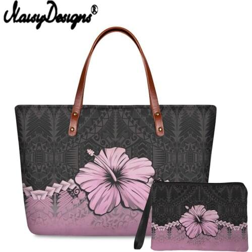 Noisydesigns Vintage Hibiscus Flower Tribal Prints Women Cloth Handbag and Coin Purse Set Of 2 Travel Ladies Shoulder Bags 2021