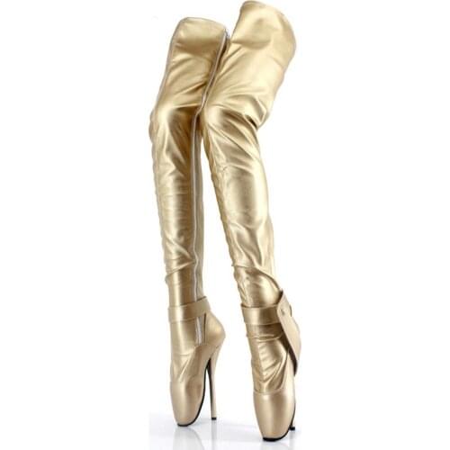 Gold Sexy Over The Knee Boots Fetish Boot Ballet Heels Locks Thigh High Boots For Women Shoes Plus Size 46 Pole Dance Shoe Botas