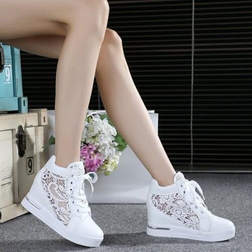 Women Shoes Woman Breathable Mesh Sneakers Flats Lace Loafers Thick Heels Platform Wedges Casual Comfort Creepers B15-278