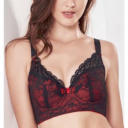 Womens Lace Embroidery Push Up Bra 3/4 Cup Adjustable Underwire Back Closure Female Lingerie Minimizer Bras 36 38 40 B C D E F