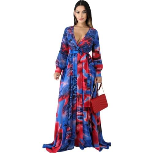 2021 Autumn New Striped Print Women Long Sleeve Dress V-neck Casual Loose Dress Sexy Maxi Dresses Plus Size
