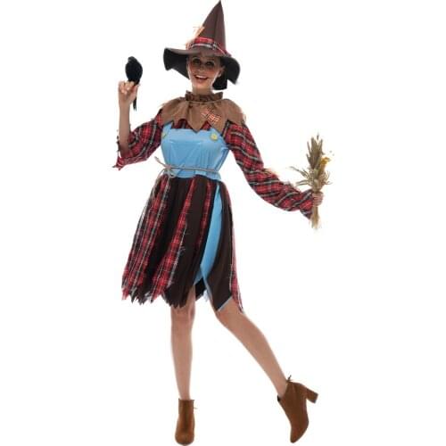Eraspooky Vintage Scarecrow Cosplay Dress for Women Straw Man Halloween Costume For Adult Christmas Party Stage Fancy Dress