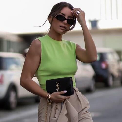 ZXQJ Vintage Women Slim Knitted Tank Top 2021 Summer Fashion Ladies Short Green Bomb Knitwear Sexy Girls Chic Tops Cute