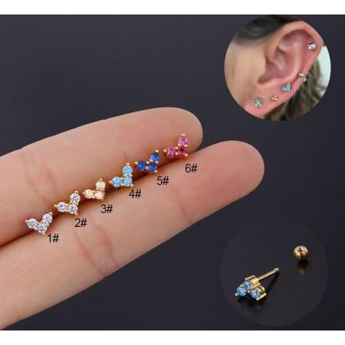 1PC Stainless Steel Crystal Zircon Lobe Ear Piercing Jewelry Cz Heart Cartilage Helix Tragus Conch Screw Back Small Stud Earring
