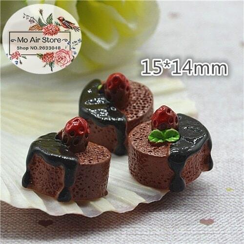 Chocolate strawberry cake 10PCS 15x14mm Resin Flatback Cabochon Miniature Food Art Supply Decoden Charm Craft