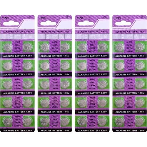 100PCS 1.55V AG12 LR43 Alkaline Cell Coin Battery AG 12 LR43W LR1142 SR1142 386A CX186 Button Batteries For Watches Toys