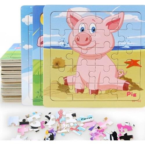 20pcs/set Wooden Puzzles Brain Teaser Puzzle Children Educational Toys Baby Animal Cartoon Kids Shapes Tangram Jigsaw Gift P134