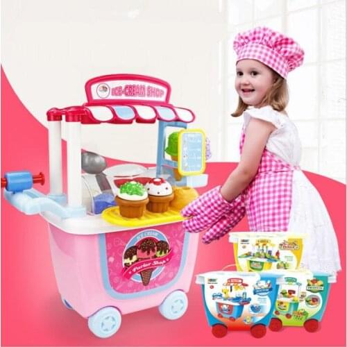 31pcs girls toy cozinha infant Baby Simulation Pretend Play Kitchen Set Toys Gifts Holiday Birthday Child trolley Ice-cream Shop