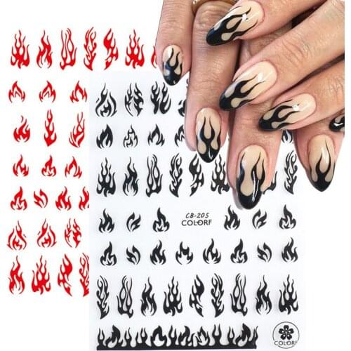 3D Holographic Fire Flame Nail Stickers Slider Gold Black Red Colorful Manicure Decals DIY Nail Art Decorations Decor Tool