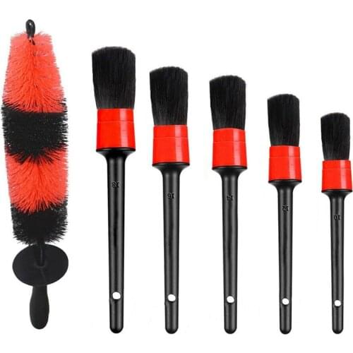 6pcs Anti-slip Wood Handle Tire Brush Car Wash Tools Detailing Cleaning Brush Kit Auto Engine Wheel Brushes