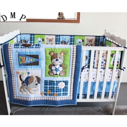 8PCS embroidery kinds animals Baby Cot Crib Bedding Set ,kit berçot our de lit bébé(bumper+duvet+bed cover+bed skirt+diaper bag)