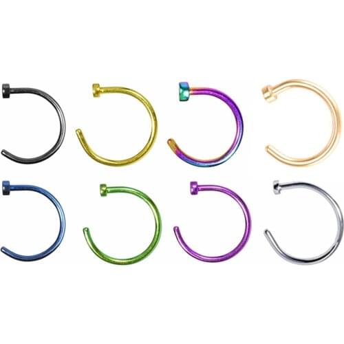 8pieces Stainless Steel C Shape Nose Hoop Rings Hinged Nose Studs Piercing Body Jewelry 18 & 20 Gauge