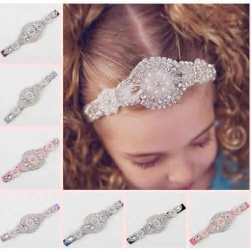 Hair Accessories Baby Elastic Rhinestone Diamond Headband Female Handmade Beads Crystal Hairbands Girl Headwear YH441