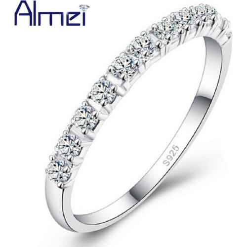 Almei Wedding Band Rings for Women Silver Color Ring Jewelry With Pink Purple Crystal Stones Bijouterie Bijoux Femme Gifts J029