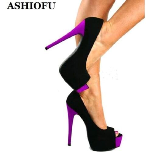 ASHIOFU Handmade Ladies High Heel Pumps Peep-toe Party Office Dress Shoes Slip-on Evening Daily Wear Fashion Pumps Court Shoes