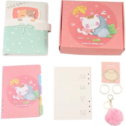 Cute Cartoon Cats Leather Binder Spiral Notebook Office School Cartoon Agent Planner Organizer Stationery A5