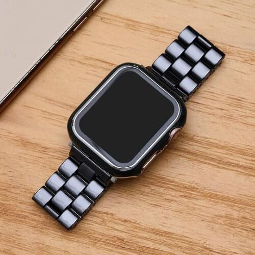 PC case ceramics strap for apple watch band 44mm 42mm 40mm 38mm Protector cover for apple iwatch series SE/6/5/4/3/2 watchband
